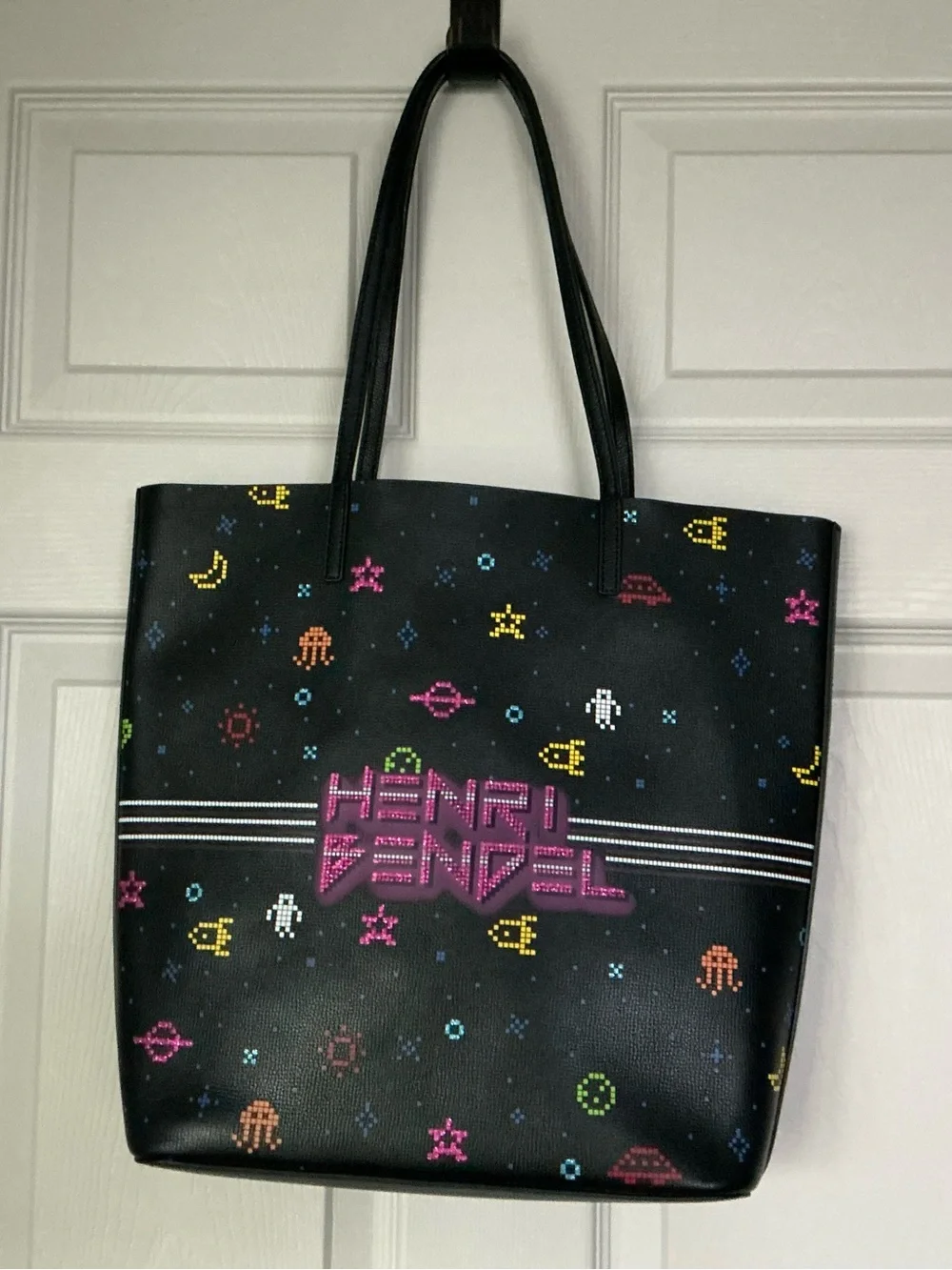 henri bendel Black Pixel Space Print Tote